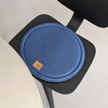 Load image into Gallery viewer, Round felt chair cushion in blue color - 40 or 50 cm / Machine-washable seat pads for dinning chairs